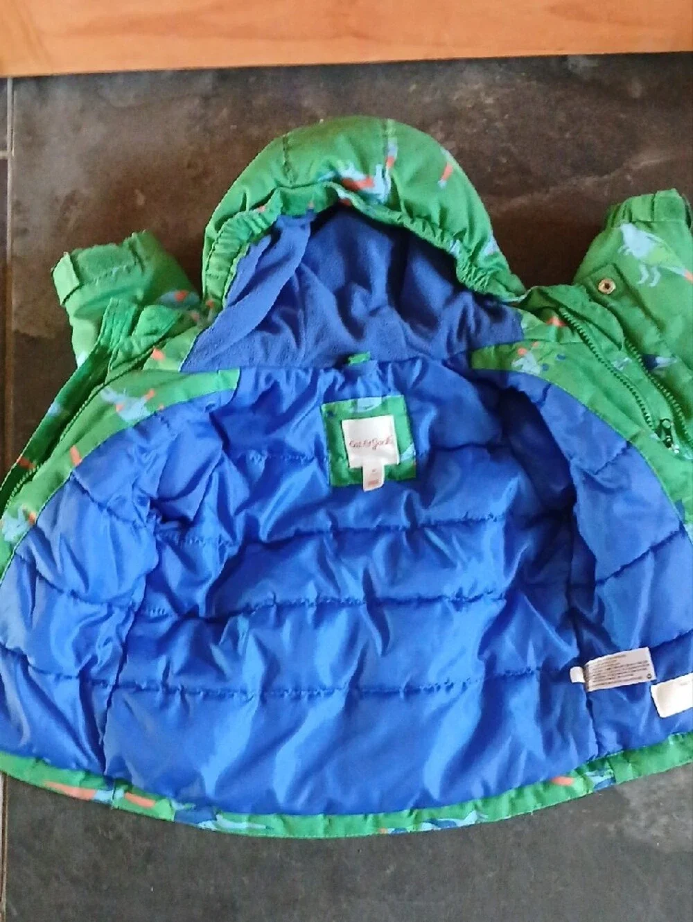 Cat & Jack Green Dino Print Puffer Jacket with Hood